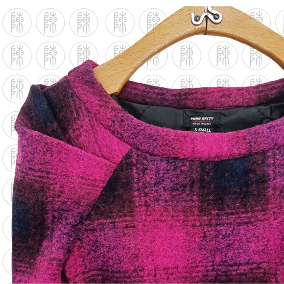 Miss Sixty Cerise Hot Pink Tartan Check Wool Dress - Picture 7 of 7